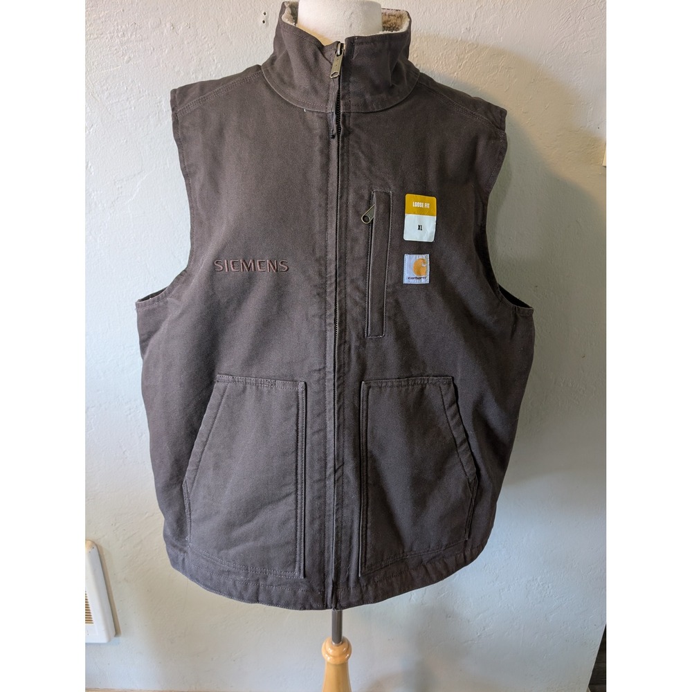 Carhartt Chocolate Brown Duck Mock Neck Sherpa Lined vest NWOT Mens sz XL